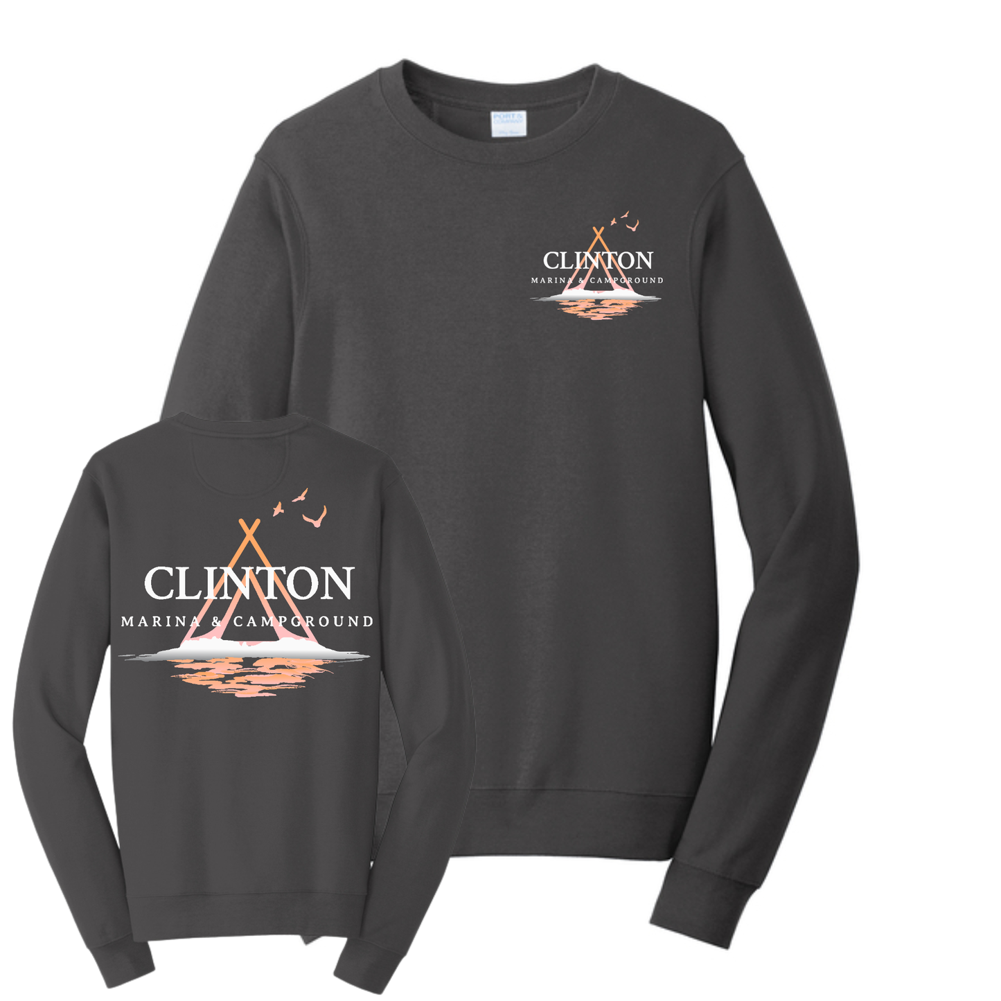 Clinton Marina & Campground Crewneck Sweatshirt Front/Back