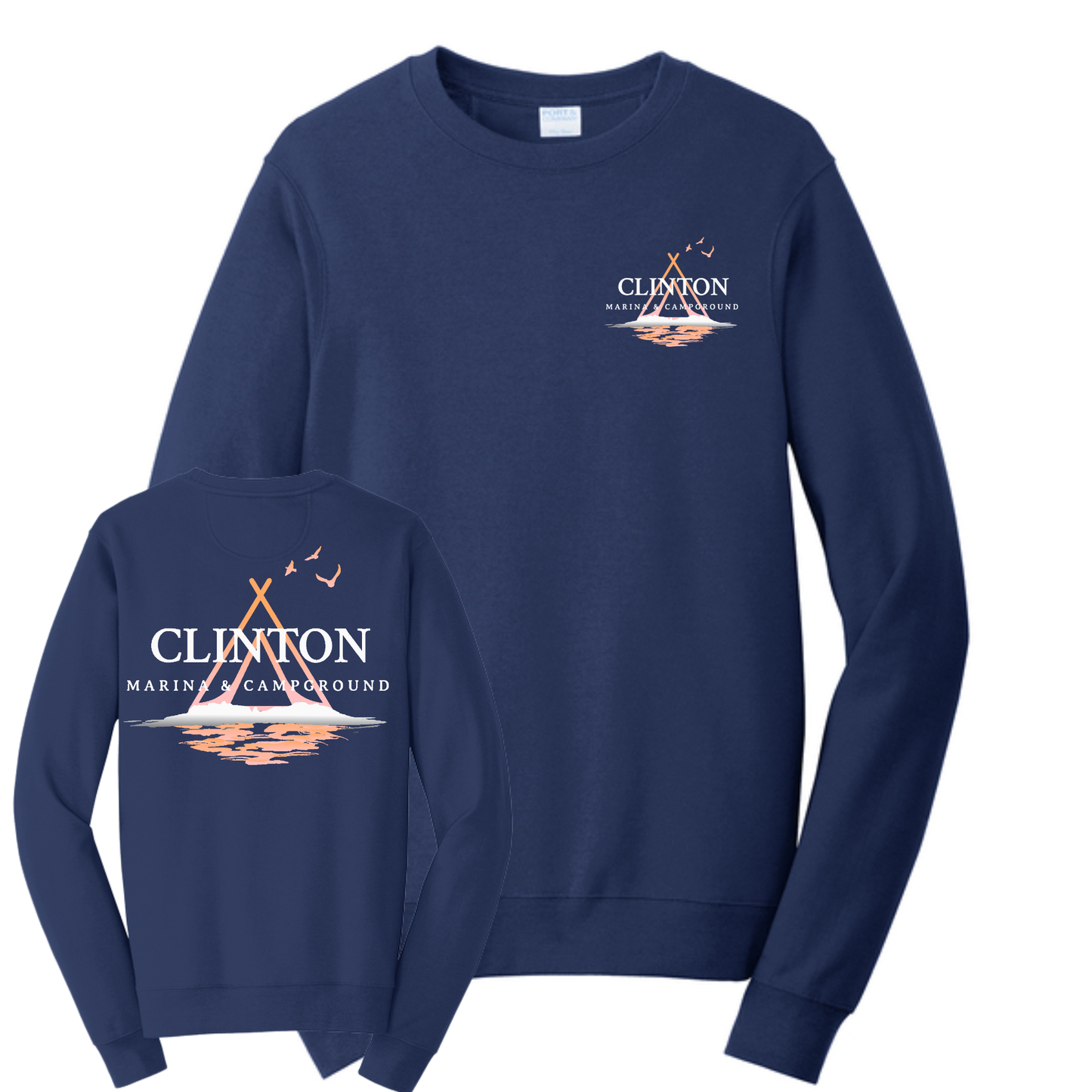 Clinton Marina & Campground Crewneck Sweatshirt Front/Back