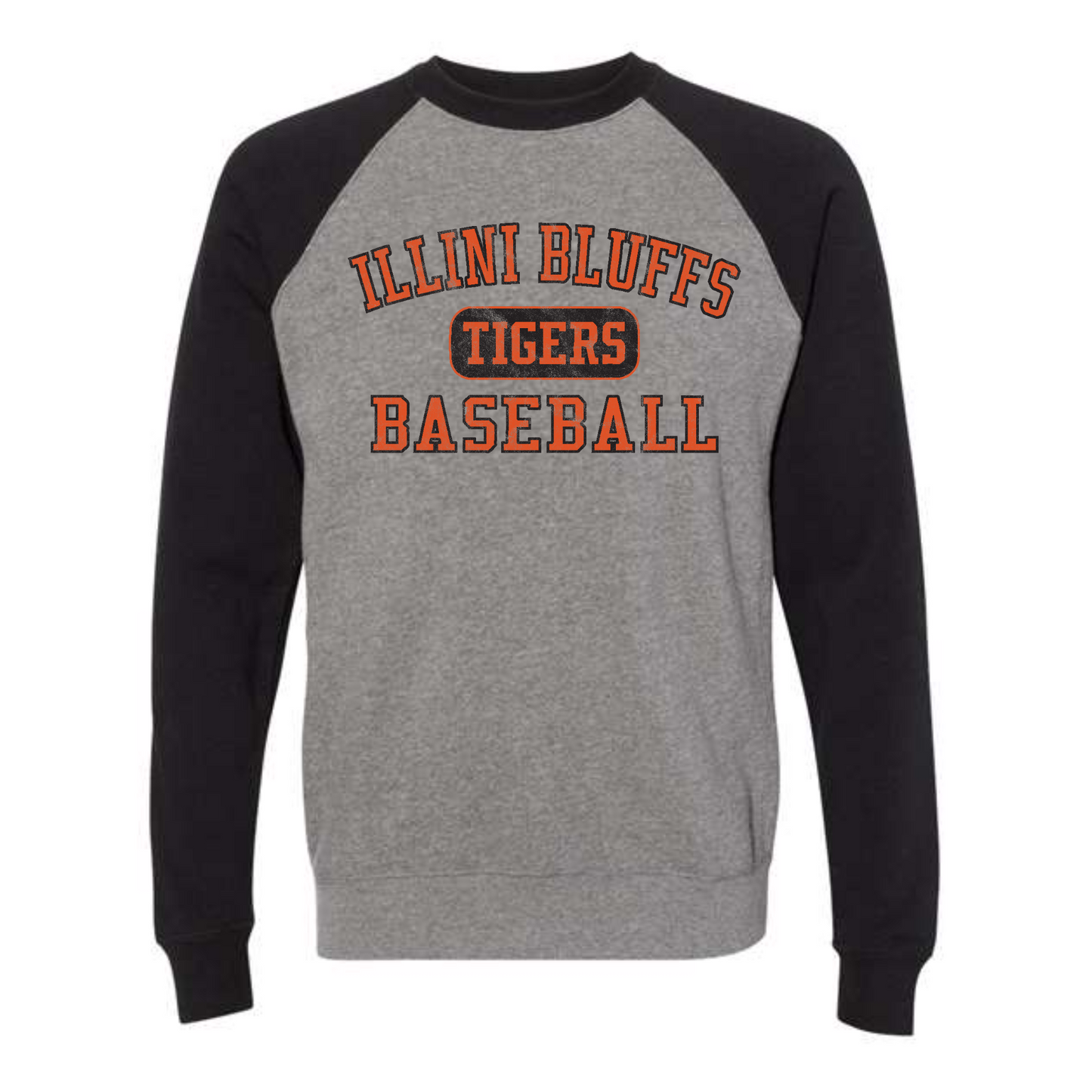 Illini Bluffs Tigers Baseball Distressed Raglan Crewneck
